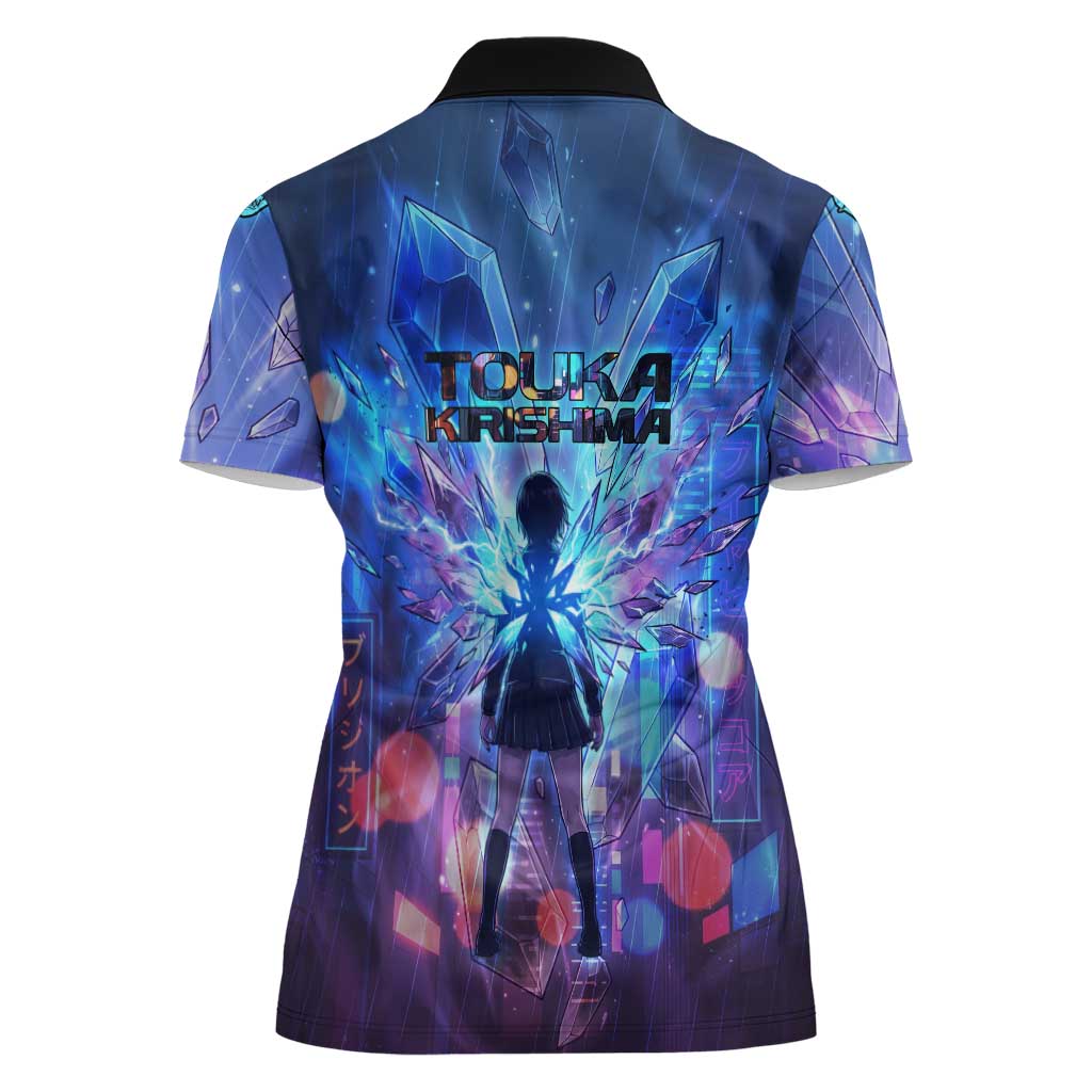 Touka Kirishima Tokyo Ghoul Women Polo Shirt Cyberpunk Neon Style with Crystal Wings Effect