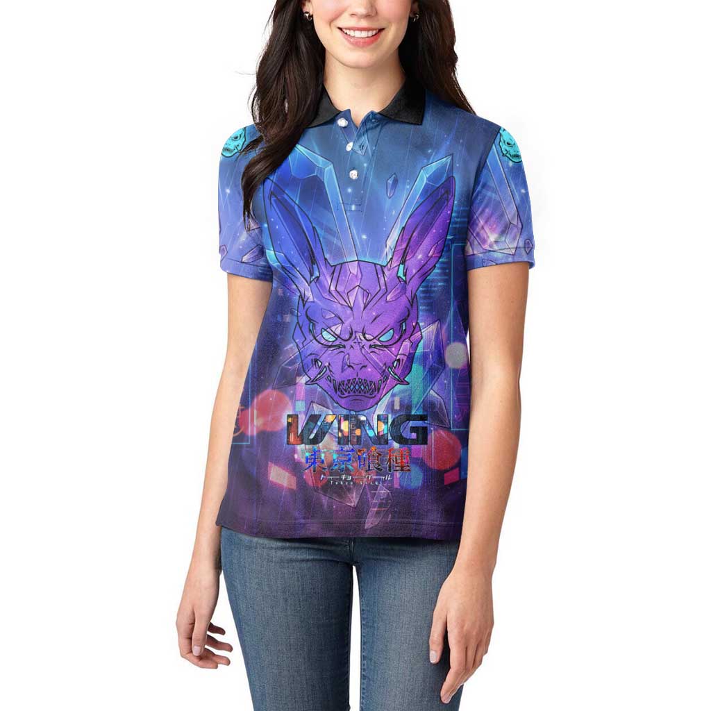 Touka Kirishima Tokyo Ghoul Women Polo Shirt Cyberpunk Neon Style with Crystal Wings Effect