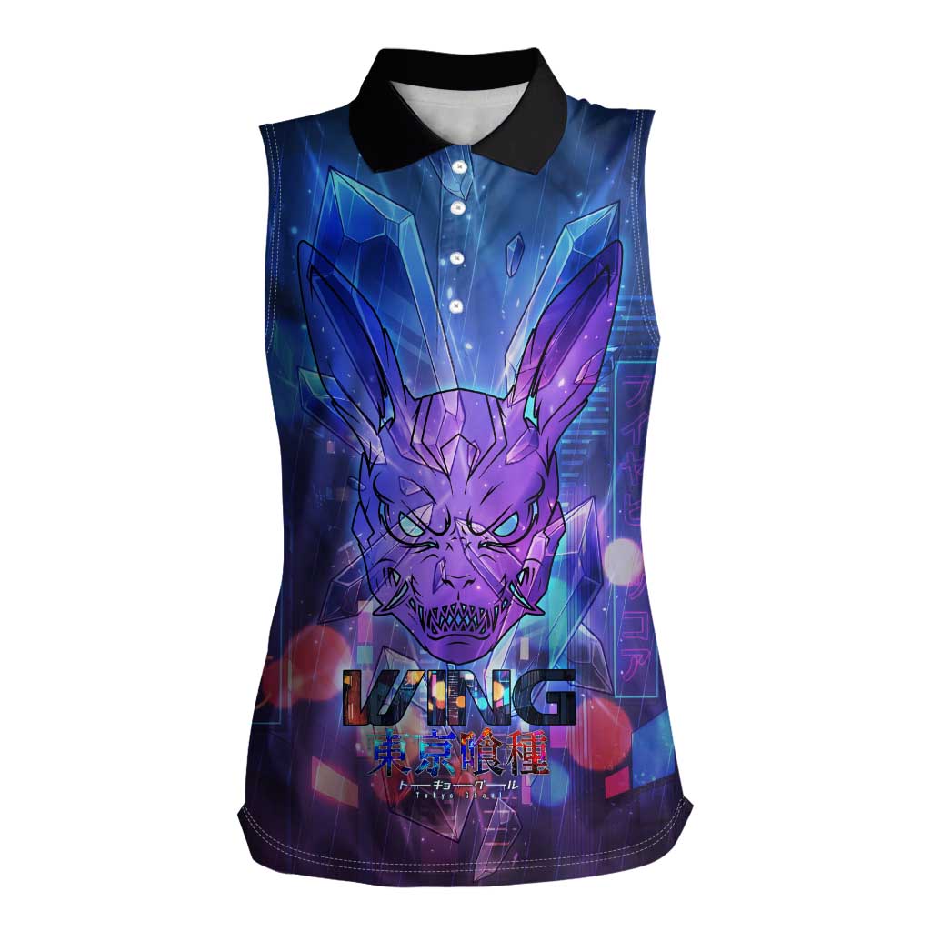 Touka Kirishima Tokyo Ghoul Women Sleeveless Polo Shirt Cyberpunk Neon Style with Crystal Wings Effect