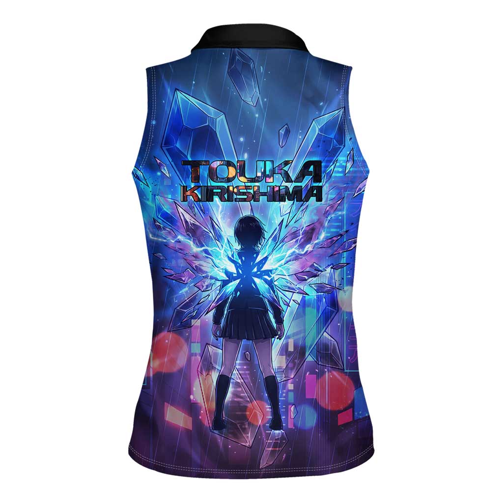 Touka Kirishima Tokyo Ghoul Women Sleeveless Polo Shirt Cyberpunk Neon Style with Crystal Wings Effect