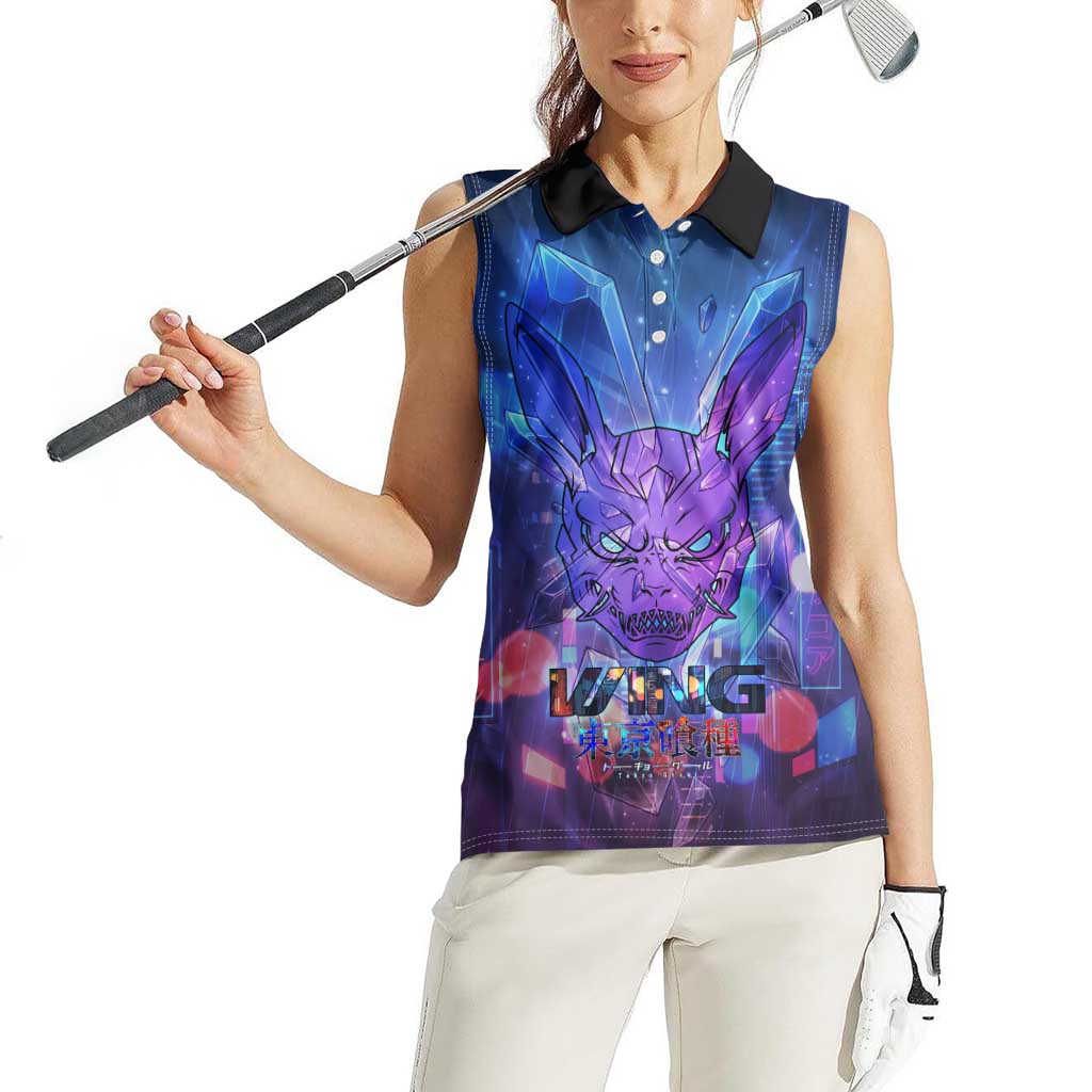 Touka Kirishima Tokyo Ghoul Women Sleeveless Polo Shirt Cyberpunk Neon Style with Crystal Wings Effect