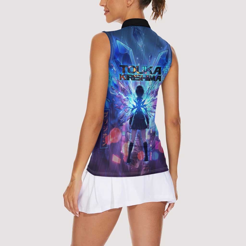 Touka Kirishima Tokyo Ghoul Women Sleeveless Polo Shirt Cyberpunk Neon Style with Crystal Wings Effect
