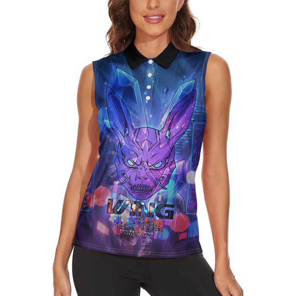 Touka Kirishima Tokyo Ghoul Women Sleeveless Polo Shirt Cyberpunk Neon Style with Crystal Wings Effect