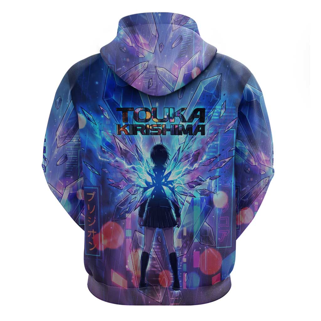 Touka Kirishima Tokyo Ghoul Zip Hoodie Cyberpunk Neon Style with Crystal Wings Effect