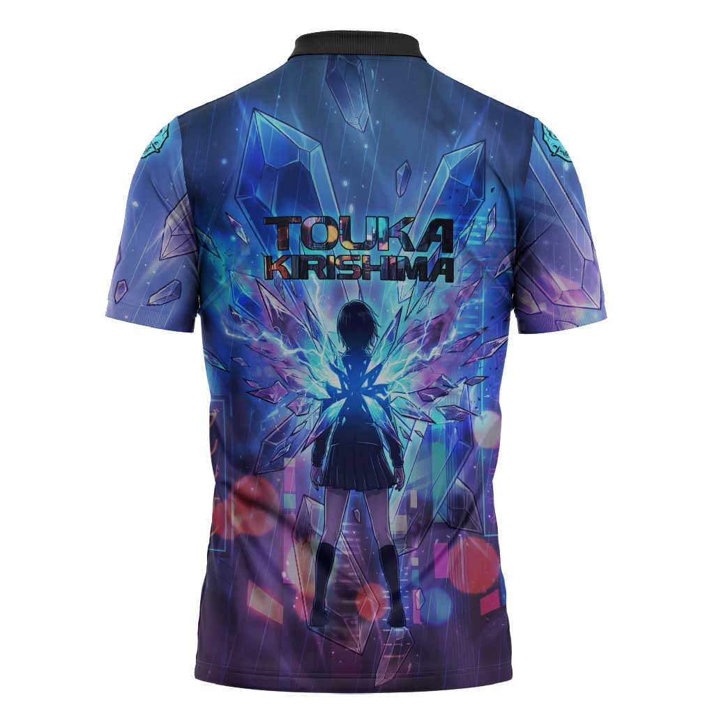 Touka Kirishima Tokyo Ghoul Zipper Polo Shirt Cyberpunk Neon Style with Crystal Wings Effect