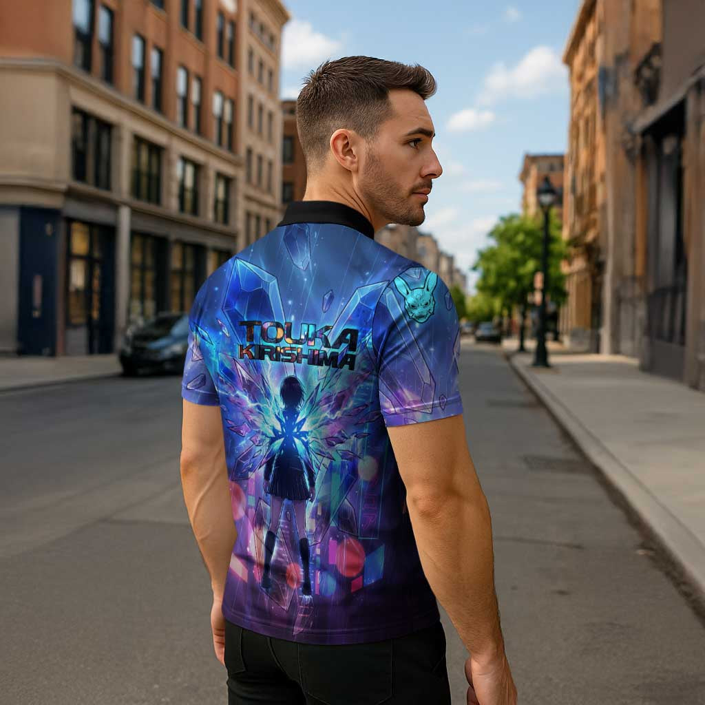 Touka Kirishima Tokyo Ghoul Zipper Polo Shirt Cyberpunk Neon Style with Crystal Wings Effect
