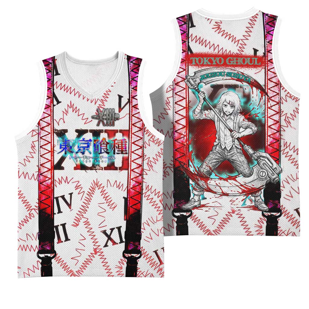 Juuzou Suzuya Tokyo Ghoul Basketball Jersey Grunge Anime Style with Roman Numeral Motif