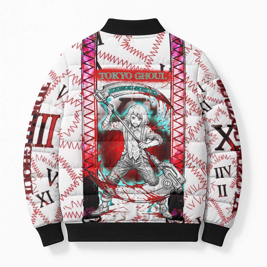 Juuzou Suzuya Tokyo Ghoul Bomber Puffer Jacket Grunge Anime Style with Roman Numeral Motif