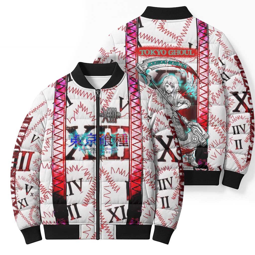 Juuzou Suzuya Tokyo Ghoul Bomber Puffer Jacket Grunge Anime Style with Roman Numeral Motif