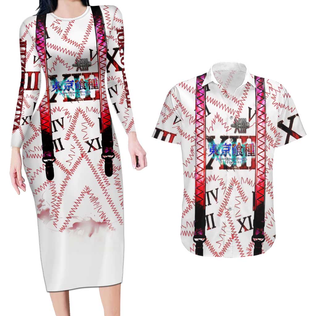 Juuzou Suzuya Tokyo Ghoul Couples Matching Long Sleeve Bodycon Dress and Hawaiian Shirt Grunge Anime Style with Roman Numeral Motif