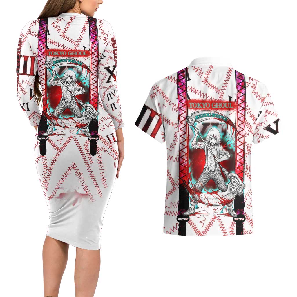 Juuzou Suzuya Tokyo Ghoul Couples Matching Long Sleeve Bodycon Dress and Hawaiian Shirt Grunge Anime Style with Roman Numeral Motif