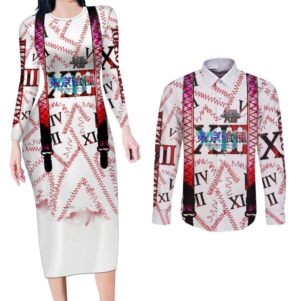 Juuzou Suzuya Tokyo Ghoul Couples Matching Long Sleeve Bodycon Dress and Long Sleeve Button Shirt Grunge Anime Style with Roman Numeral Motif