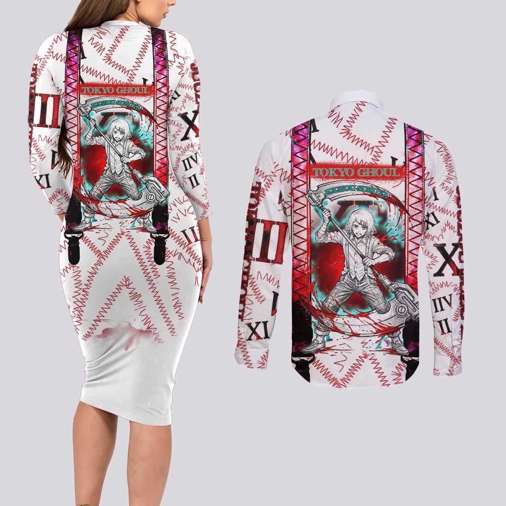 Juuzou Suzuya Tokyo Ghoul Couples Matching Long Sleeve Bodycon Dress and Long Sleeve Button Shirt Grunge Anime Style with Roman Numeral Motif