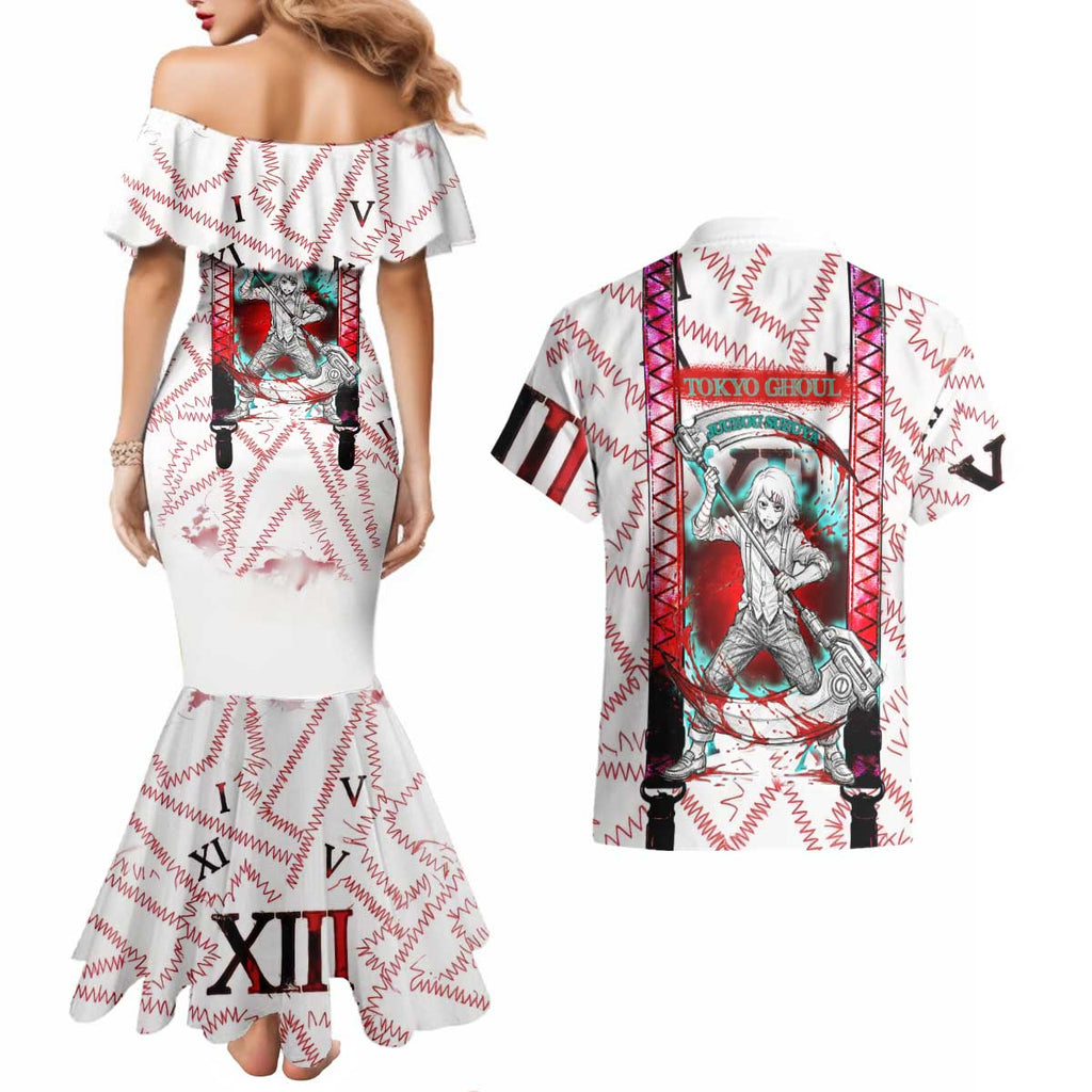 Juuzou Suzuya Tokyo Ghoul Couples Matching Mermaid Dress and Hawaiian Shirt Grunge Anime Style with Roman Numeral Motif