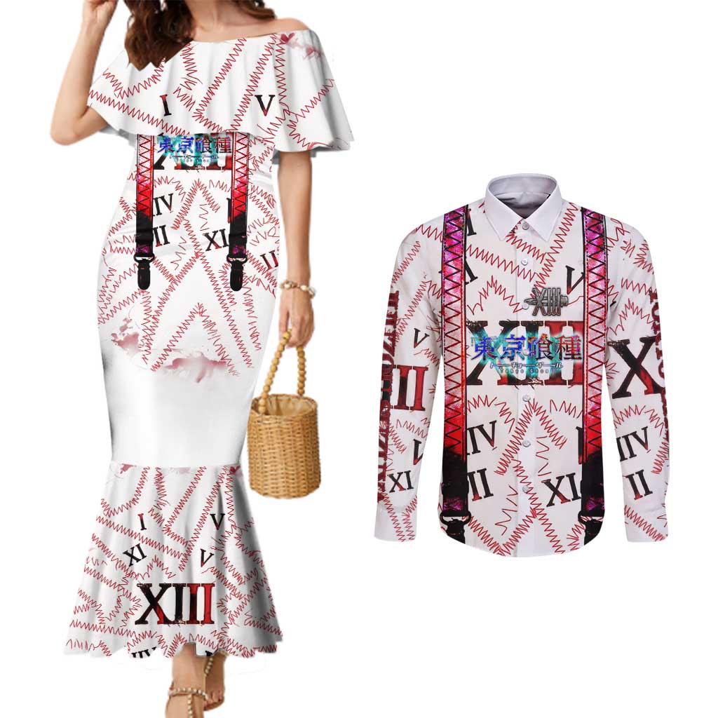 Juuzou Suzuya Tokyo Ghoul Couples Matching Mermaid Dress and Long Sleeve Button Shirt Grunge Anime Style with Roman Numeral Motif