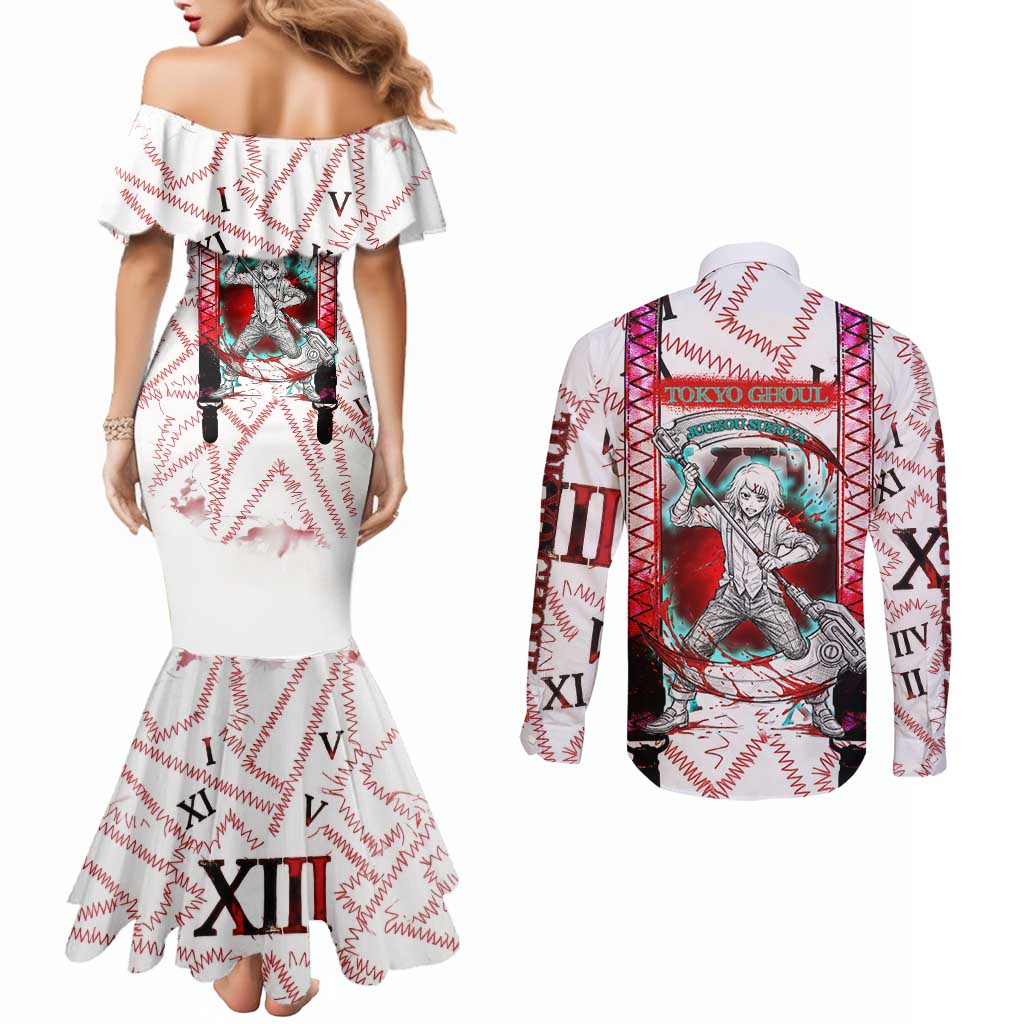 Juuzou Suzuya Tokyo Ghoul Couples Matching Mermaid Dress and Long Sleeve Button Shirt Grunge Anime Style with Roman Numeral Motif