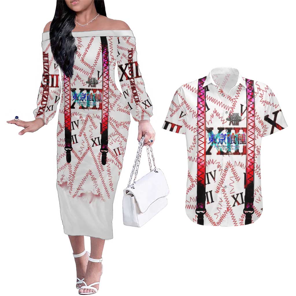 Juuzou Suzuya Tokyo Ghoul Couples Matching Off The Shoulder Long Sleeve Dress and Hawaiian Shirt Grunge Anime Style with Roman Numeral Motif