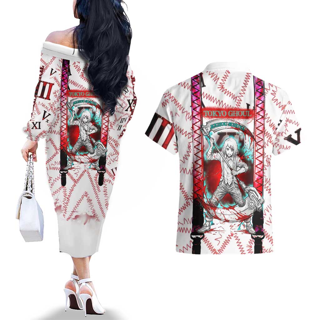 Juuzou Suzuya Tokyo Ghoul Couples Matching Off The Shoulder Long Sleeve Dress and Hawaiian Shirt Grunge Anime Style with Roman Numeral Motif