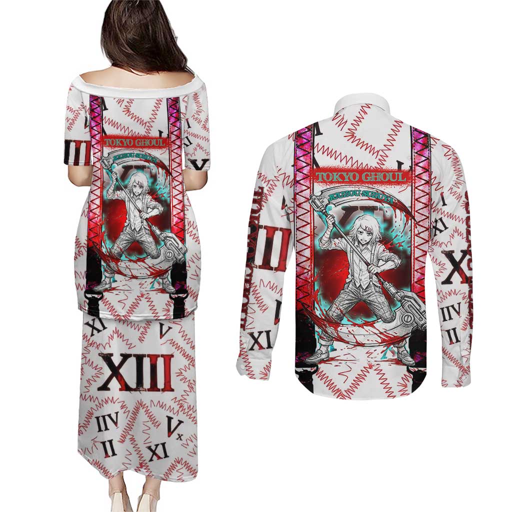 Juuzou Suzuya Tokyo Ghoul Couples Matching Puletasi and Long Sleeve Button Shirt Grunge Anime Style with Roman Numeral Motif