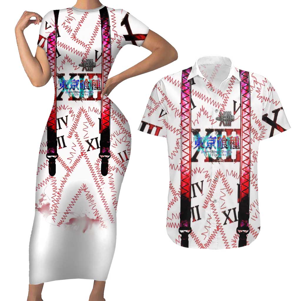 Juuzou Suzuya Tokyo Ghoul Couples Matching Short Sleeve Bodycon Dress and Hawaiian Shirt Grunge Anime Style with Roman Numeral Motif