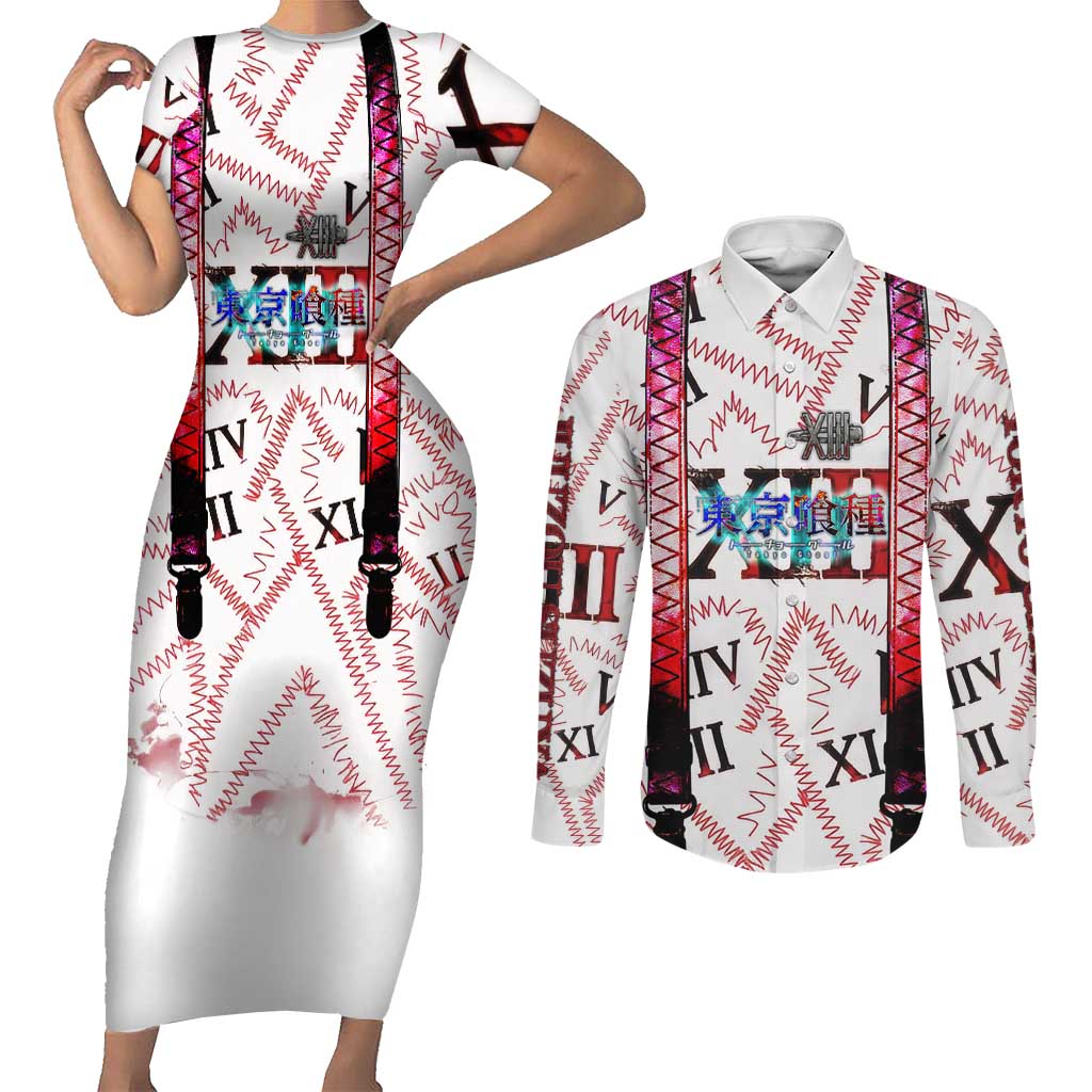 Juuzou Suzuya Tokyo Ghoul Couples Matching Short Sleeve Bodycon Dress and Long Sleeve Button Shirt Grunge Anime Style with Roman Numeral Motif
