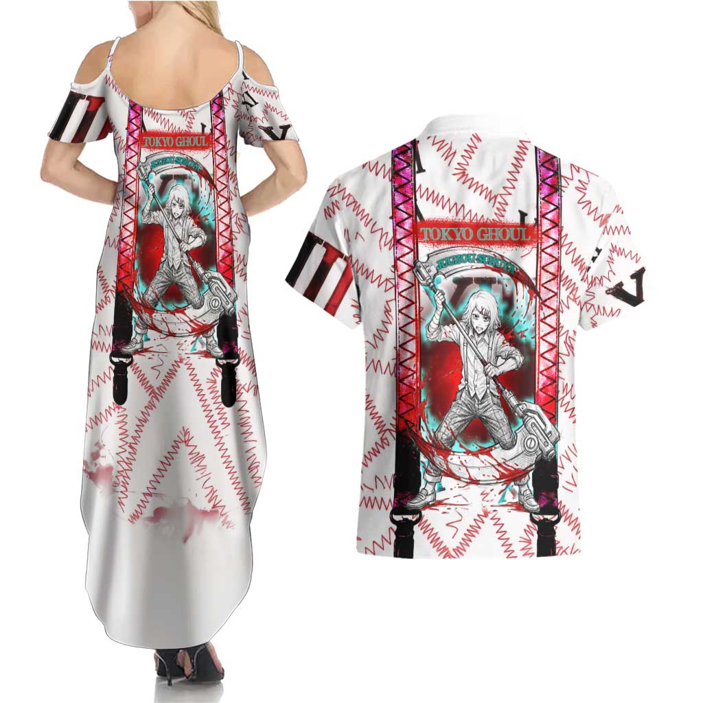 Juuzou Suzuya Tokyo Ghoul Couples Matching Summer Maxi Dress and Hawaiian Shirt Grunge Anime Style with Roman Numeral Motif