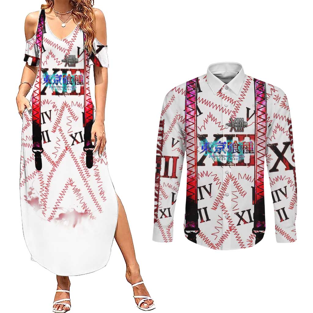 Juuzou Suzuya Tokyo Ghoul Couples Matching Summer Maxi Dress and Long Sleeve Button Shirt Grunge Anime Style with Roman Numeral Motif