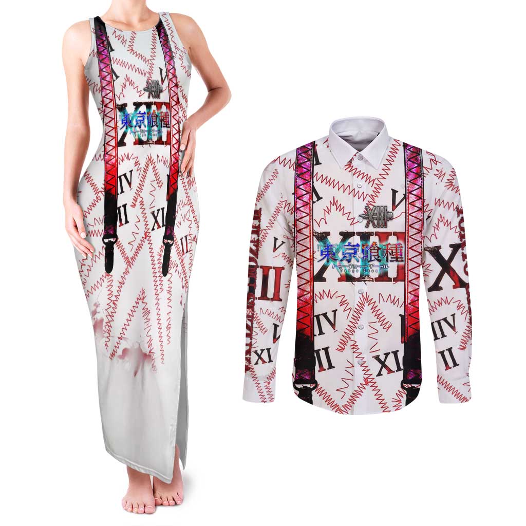 Juuzou Suzuya Tokyo Ghoul Couples Matching Tank Maxi Dress and Long Sleeve Button Shirt Grunge Anime Style with Roman Numeral Motif