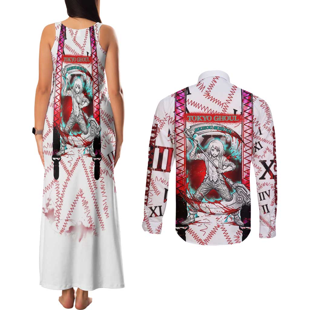 Juuzou Suzuya Tokyo Ghoul Couples Matching Tank Maxi Dress and Long Sleeve Button Shirt Grunge Anime Style with Roman Numeral Motif