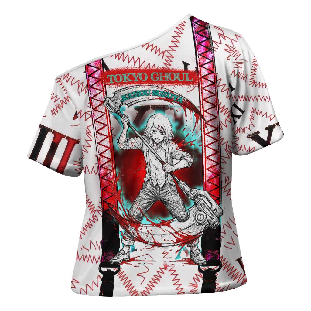 Juuzou Suzuya Tokyo Ghoul Cross Shoulder Shirt Grunge Anime Style with Roman Numeral Motif