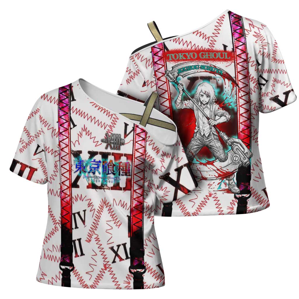 Juuzou Suzuya Tokyo Ghoul Cross Shoulder Shirt Grunge Anime Style with Roman Numeral Motif