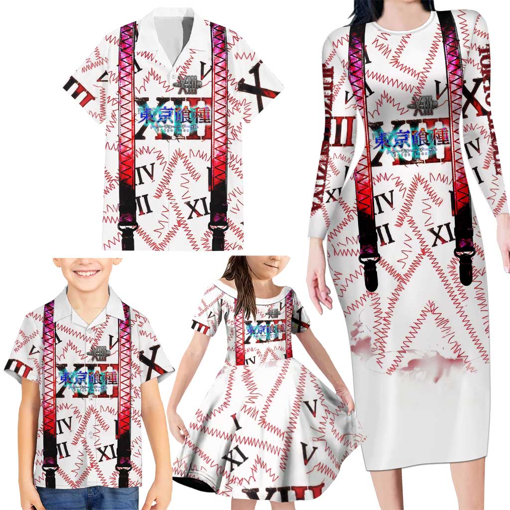 Juuzou Suzuya Tokyo Ghoul Family Matching Long Sleeve Bodycon Dress and Hawaiian Shirt Grunge Anime Style with Roman Numeral Motif