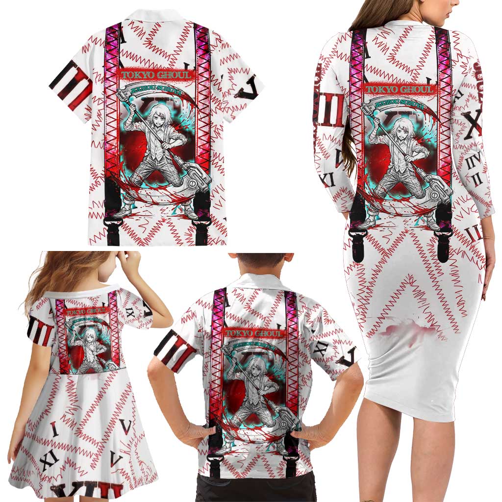 Juuzou Suzuya Tokyo Ghoul Family Matching Long Sleeve Bodycon Dress and Hawaiian Shirt Grunge Anime Style with Roman Numeral Motif