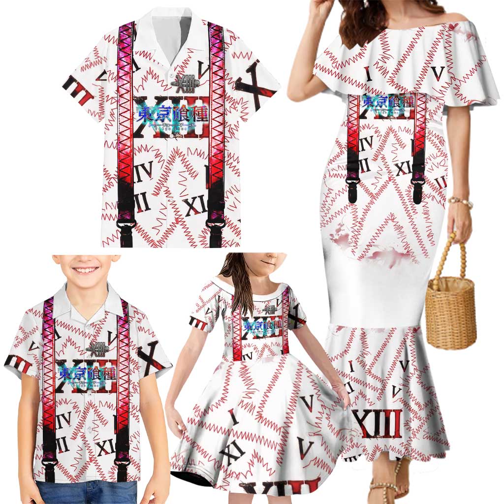 Juuzou Suzuya Tokyo Ghoul Family Matching Mermaid Dress and Hawaiian Shirt Grunge Anime Style with Roman Numeral Motif