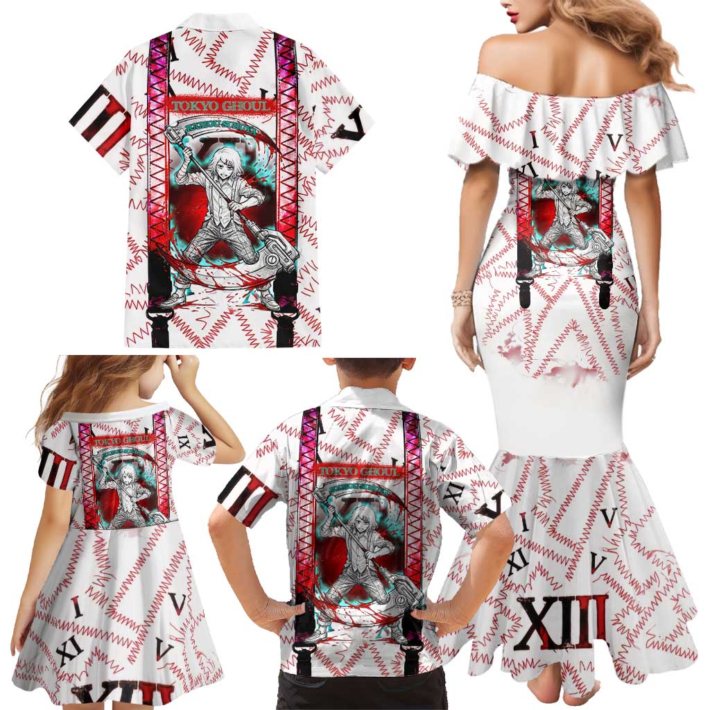 Juuzou Suzuya Tokyo Ghoul Family Matching Mermaid Dress and Hawaiian Shirt Grunge Anime Style with Roman Numeral Motif