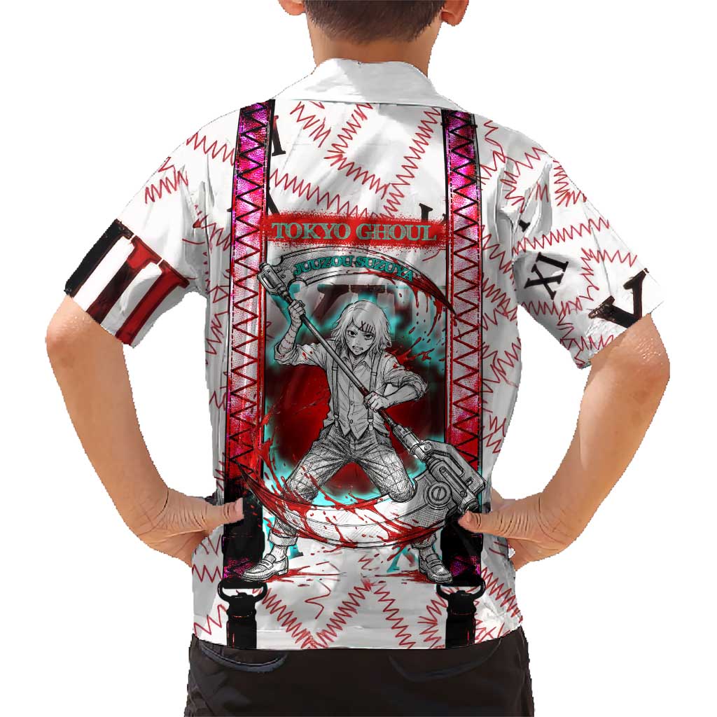 Juuzou Suzuya Tokyo Ghoul Family Matching Off The Shoulder Long Sleeve Dress and Hawaiian Shirt Grunge Anime Style with Roman Numeral Motif
