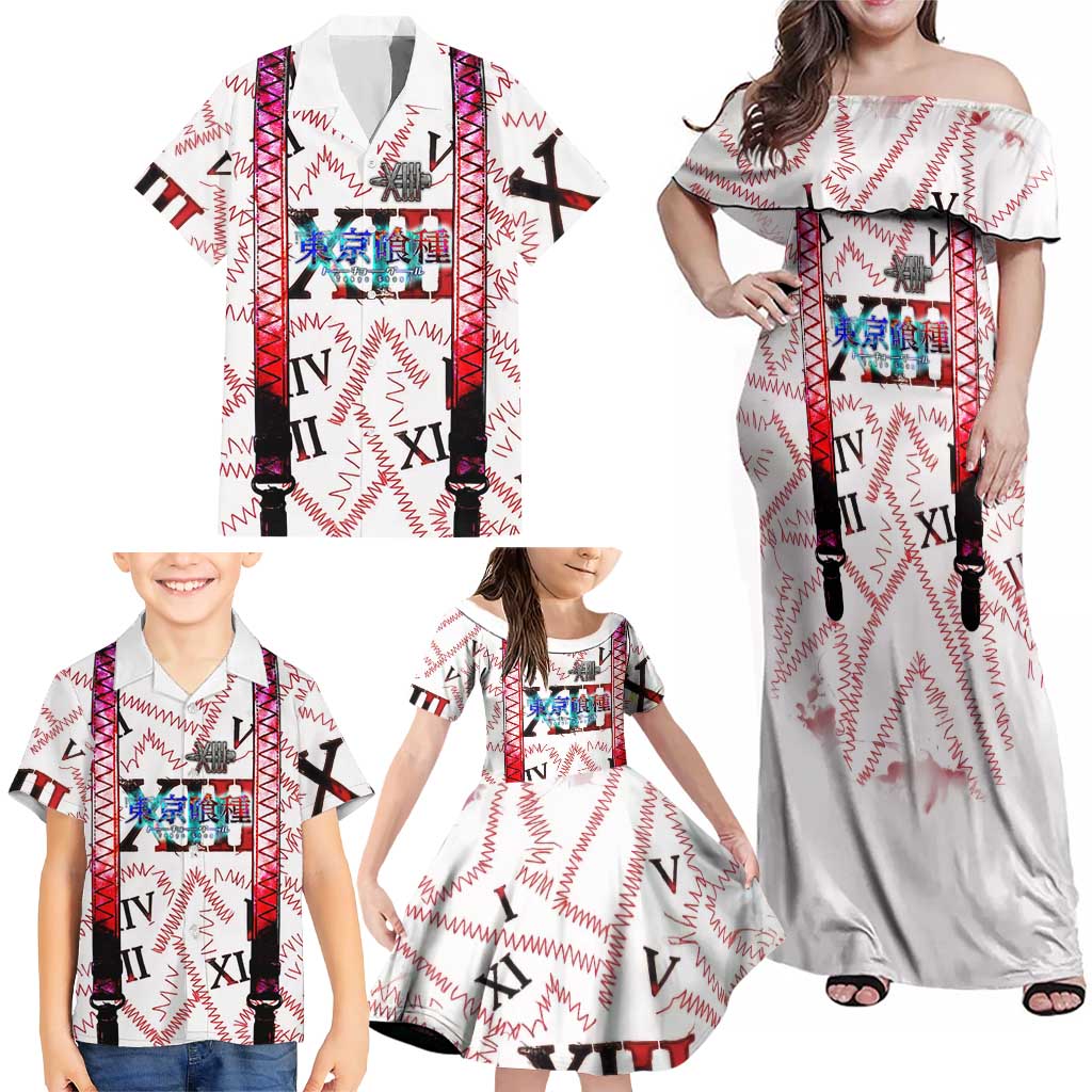 Juuzou Suzuya Tokyo Ghoul Family Matching Off Shoulder Maxi Dress and Hawaiian Shirt Grunge Anime Style with Roman Numeral Motif