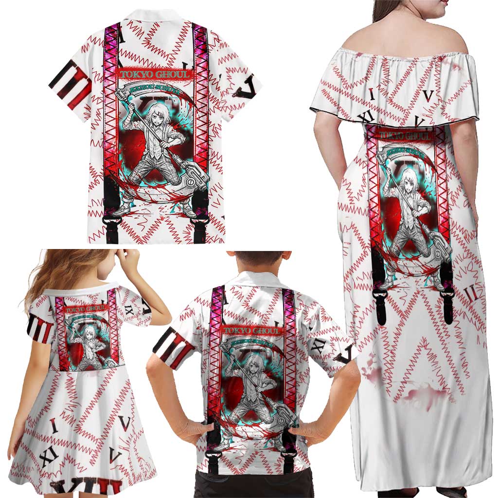 Juuzou Suzuya Tokyo Ghoul Family Matching Off Shoulder Maxi Dress and Hawaiian Shirt Grunge Anime Style with Roman Numeral Motif