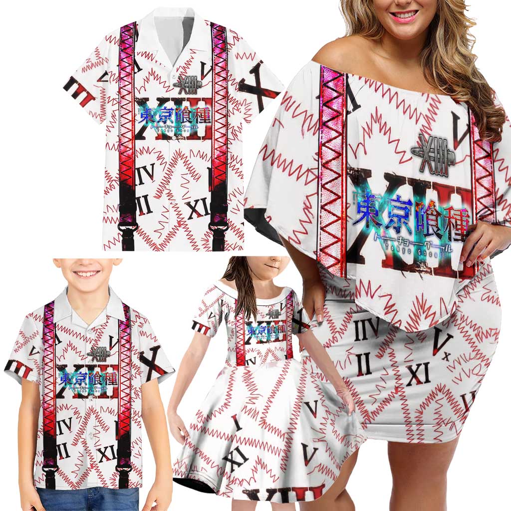 Juuzou Suzuya Tokyo Ghoul Family Matching Off Shoulder Short Dress and Hawaiian Shirt Grunge Anime Style with Roman Numeral Motif