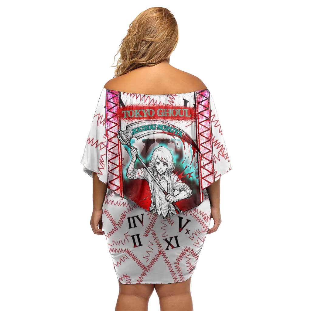 Juuzou Suzuya Tokyo Ghoul Family Matching Off Shoulder Short Dress and Hawaiian Shirt Grunge Anime Style with Roman Numeral Motif