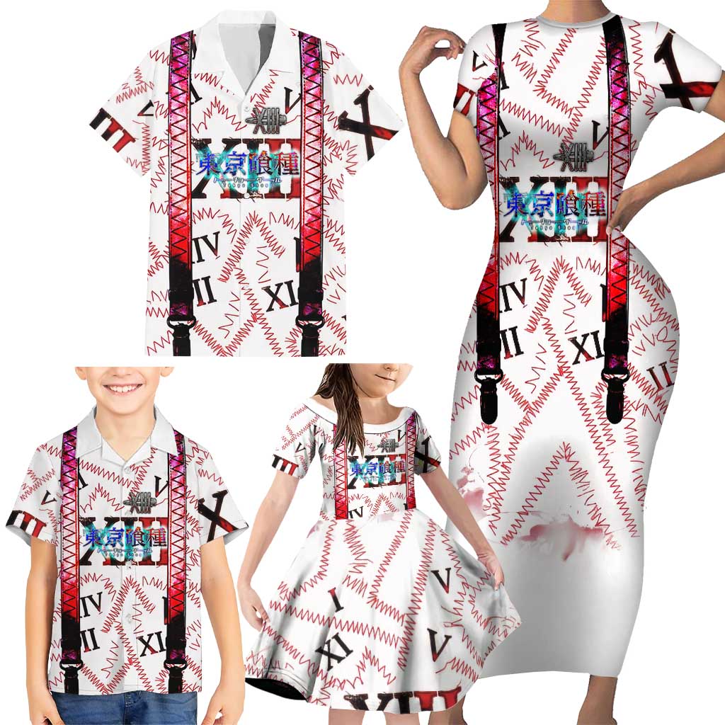 Juuzou Suzuya Tokyo Ghoul Family Matching Short Sleeve Bodycon Dress and Hawaiian Shirt Grunge Anime Style with Roman Numeral Motif