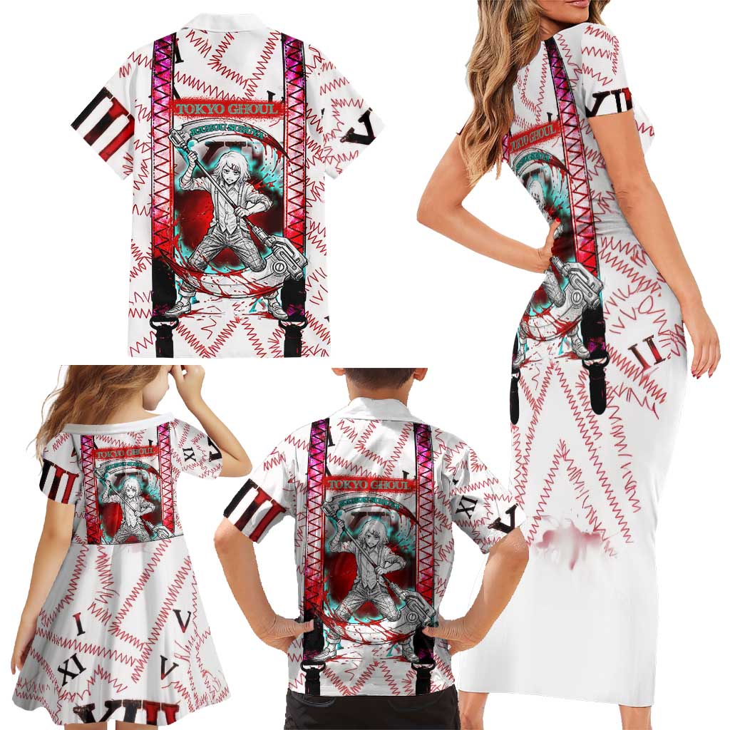 Juuzou Suzuya Tokyo Ghoul Family Matching Short Sleeve Bodycon Dress and Hawaiian Shirt Grunge Anime Style with Roman Numeral Motif