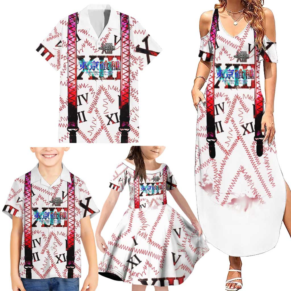 Juuzou Suzuya Tokyo Ghoul Family Matching Summer Maxi Dress and Hawaiian Shirt Grunge Anime Style with Roman Numeral Motif