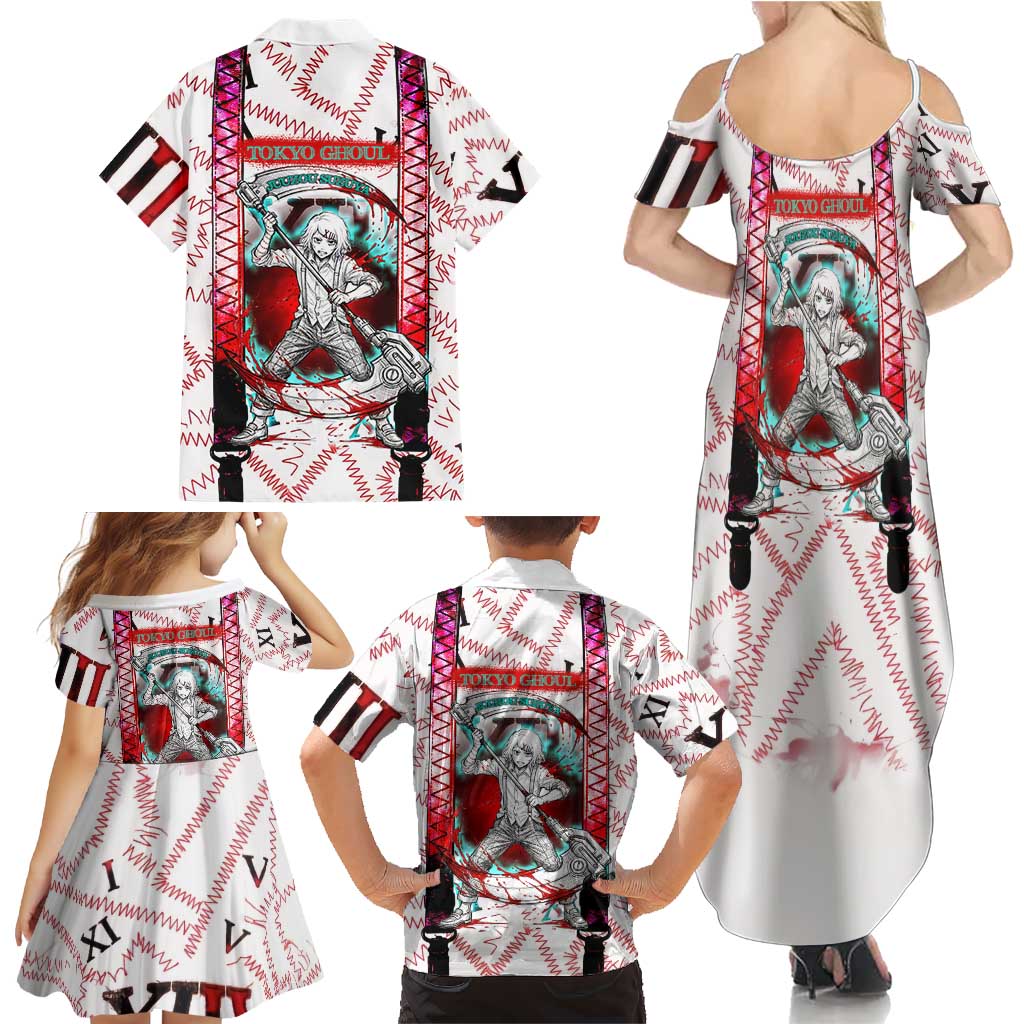 Juuzou Suzuya Tokyo Ghoul Family Matching Summer Maxi Dress and Hawaiian Shirt Grunge Anime Style with Roman Numeral Motif