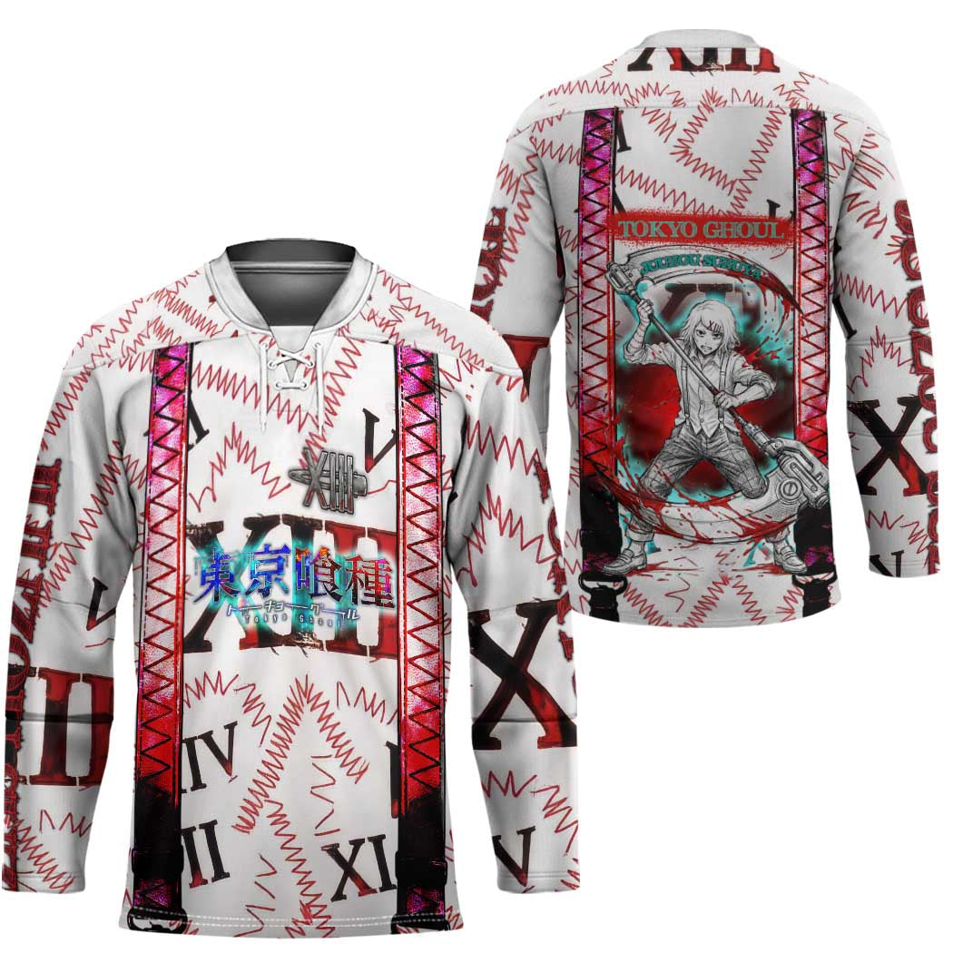 Juuzou Suzuya Tokyo Ghoul Hockey Jersey Grunge Anime Style with Roman Numeral Motif