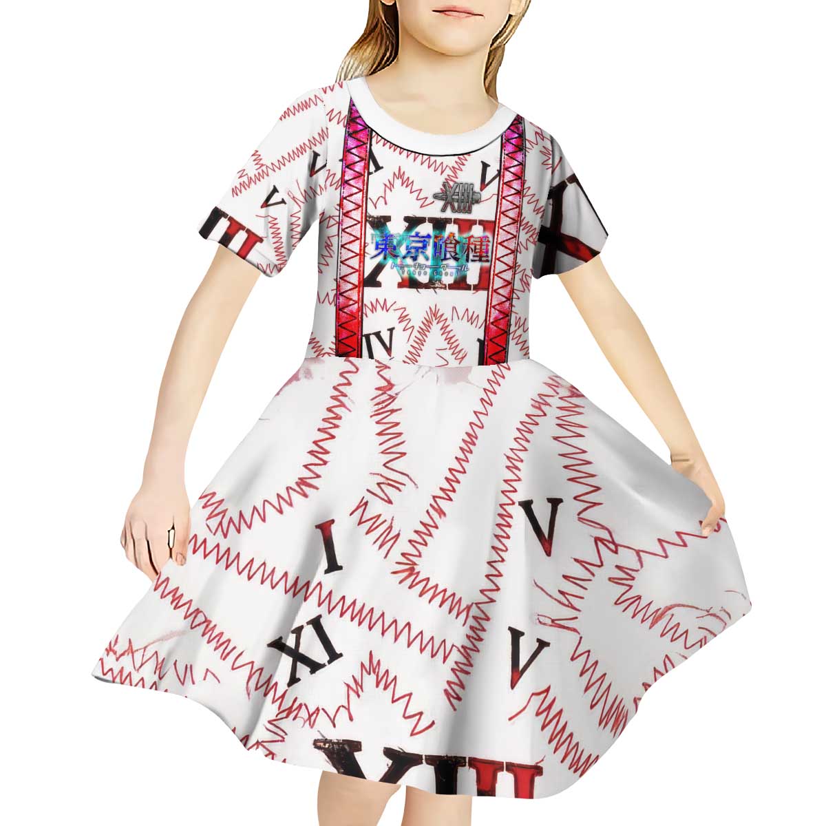 Juuzou Suzuya Tokyo Ghoul Kid Short Sleeve Dress Grunge Anime Style with Roman Numeral Motif