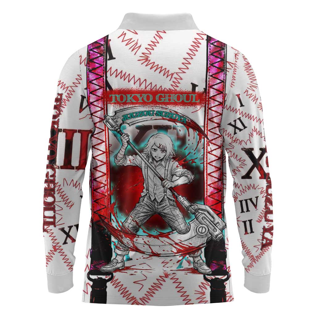 Juuzou Suzuya Tokyo Ghoul Long Sleeve Polo Shirt Grunge Anime Style with Roman Numeral Motif