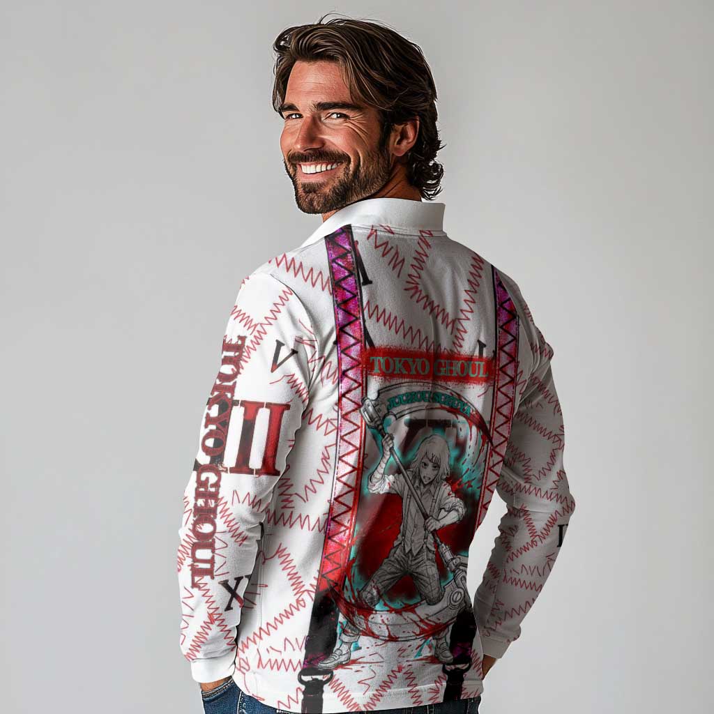 Juuzou Suzuya Tokyo Ghoul Long Sleeve Polo Shirt Grunge Anime Style with Roman Numeral Motif