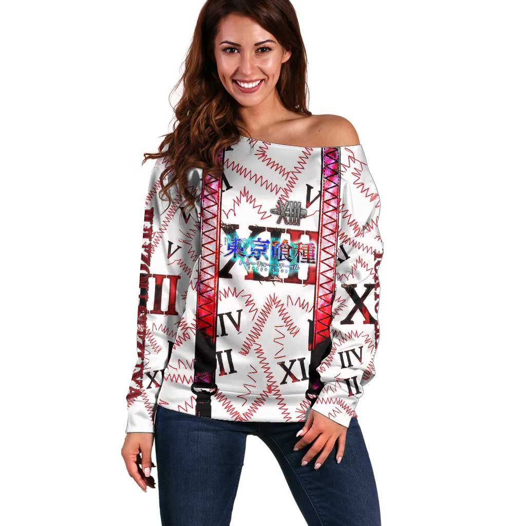 Juuzou Suzuya Tokyo Ghoul Off Shoulder Sweater Grunge Anime Style with Roman Numeral Motif