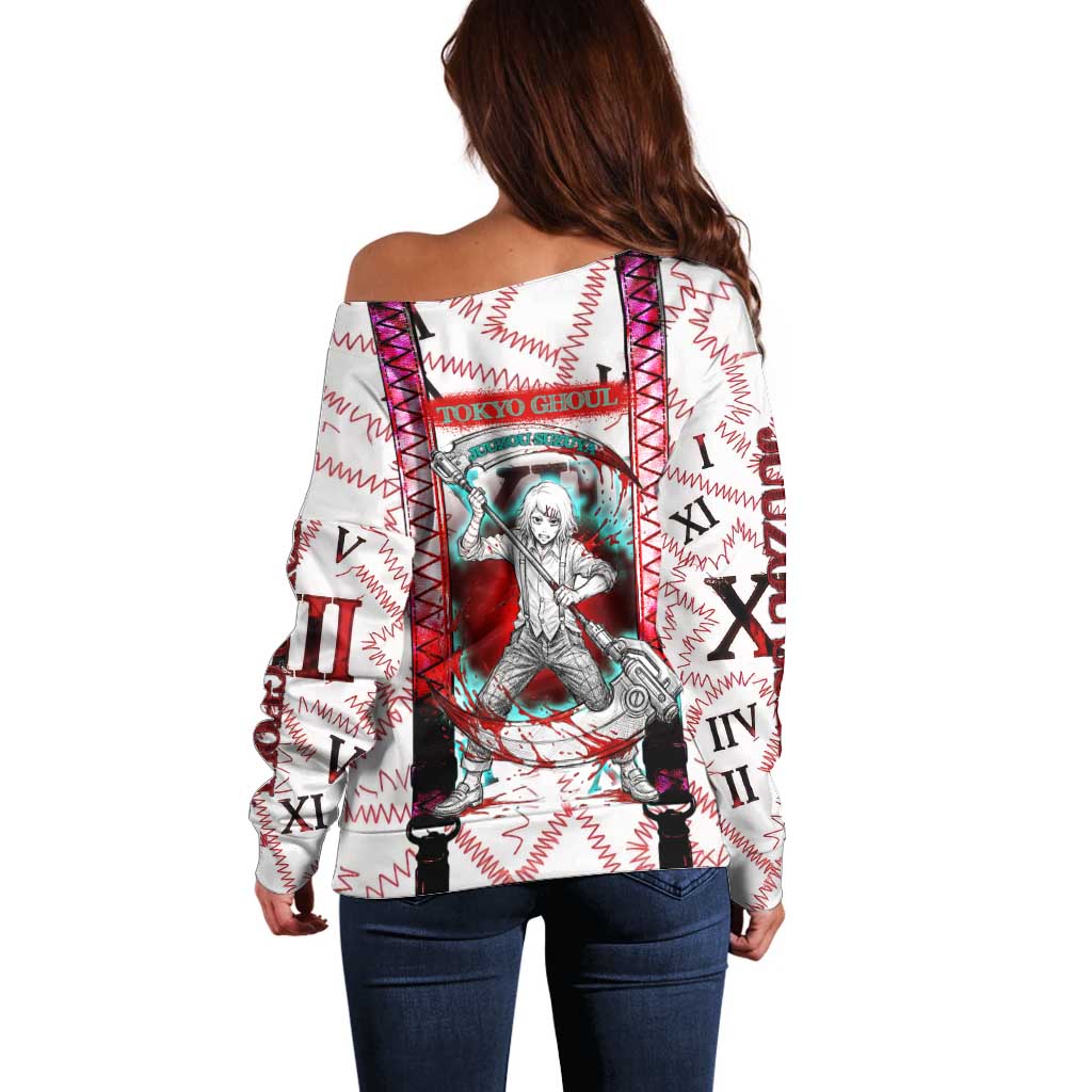 Juuzou Suzuya Tokyo Ghoul Off Shoulder Sweater Grunge Anime Style with Roman Numeral Motif